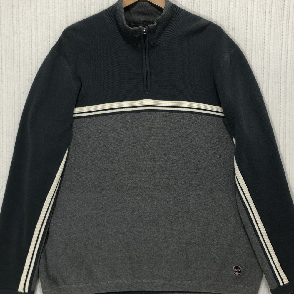 Eddie Bauer Mens Tall Large Gray Colorblock 1/4 Zip Cotton Knit Sweater